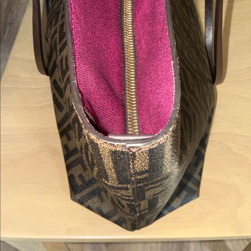 Fendi Brown Zucca Coated Cancas FF Logo Tote with Plum Trim - Picture 10 of 17